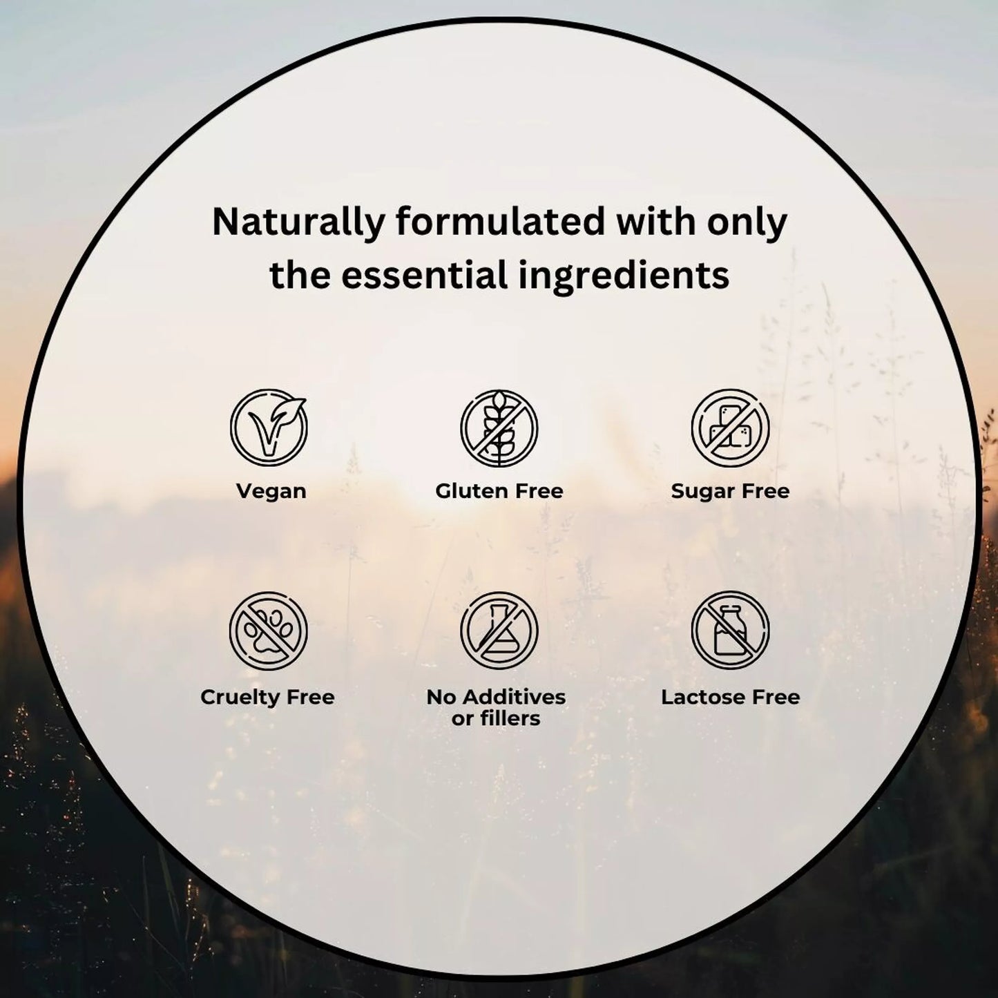 Clarity+ clean label showing gluten-free, no additives, and essential-only ingredients