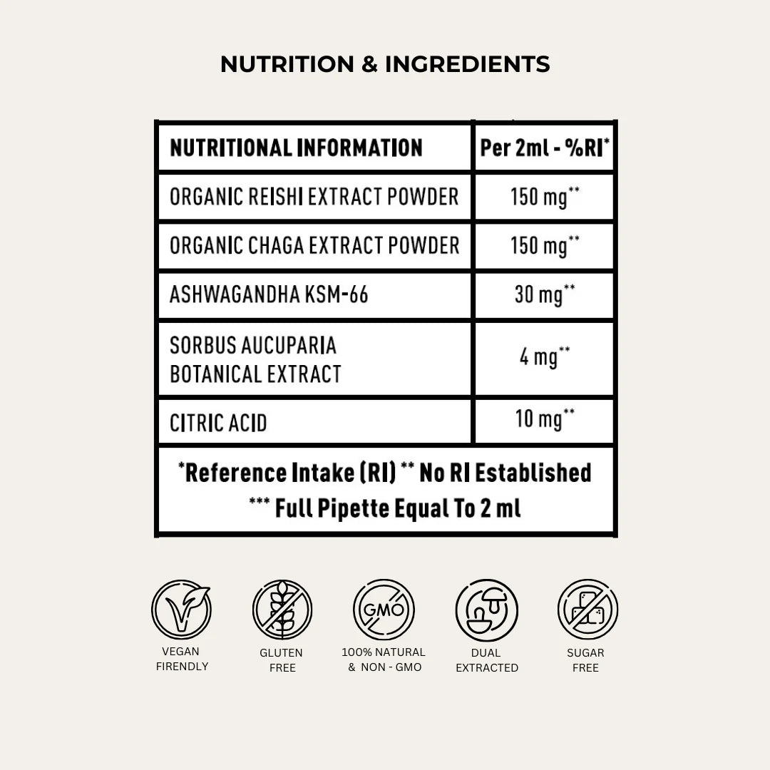 Balance+ Mushroom & Adaptogen Liquid Extract | Organic Reishi, Chaga & Ashawagandha for Calm, Sleep & Immunity