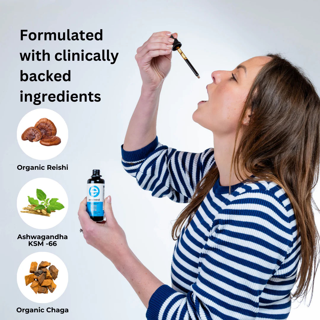 Balance+ Mushroom & Adaptogen Liquid Extract | Organic Reishi, Chaga & Ashawagandha for Calm, Sleep & Immunity