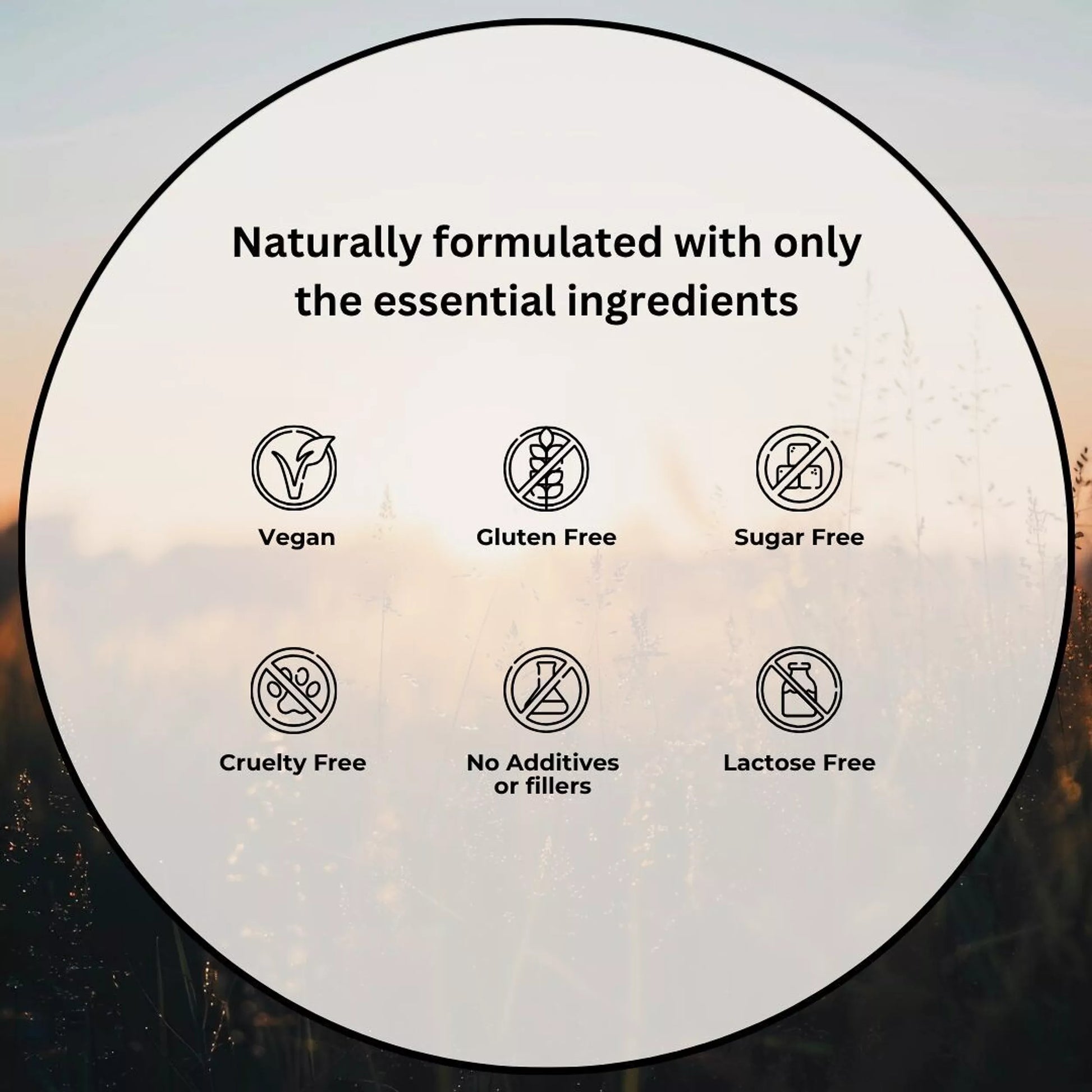 Clarity+ clean label showing gluten-free, no additives, and essential-only ingredients