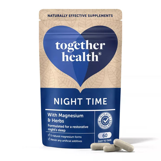 Together Health Night Time supplement package with blue heart logo on a white background